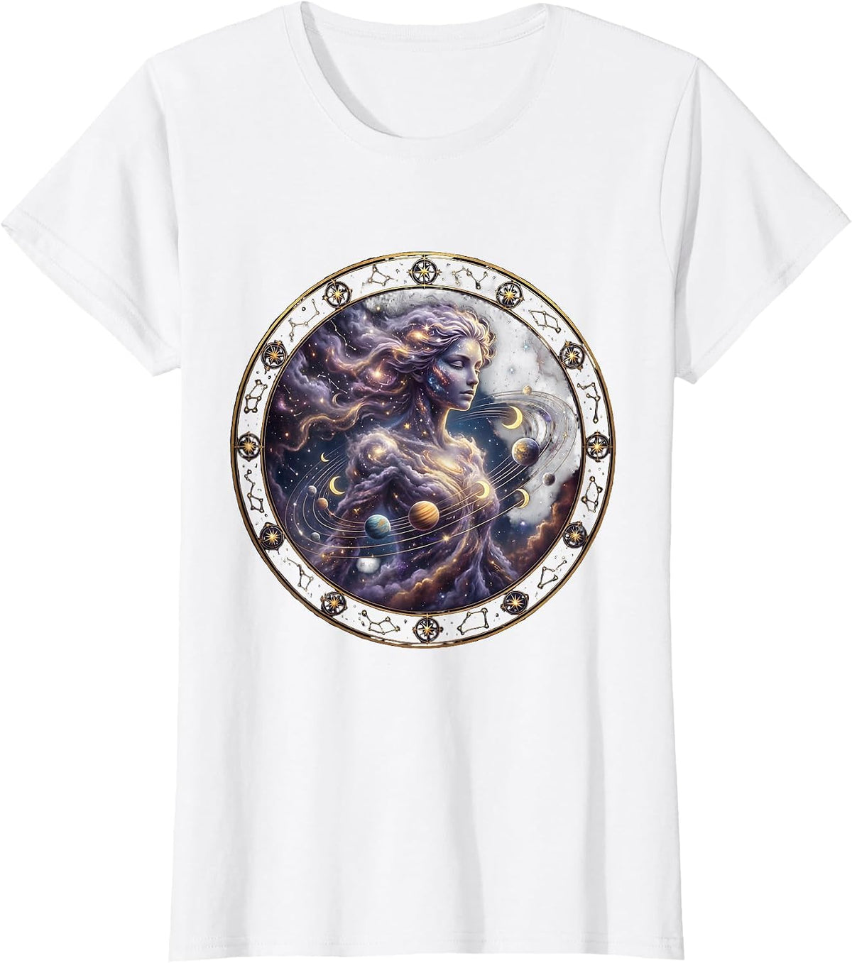 Virgo Celestial Woman Planets Astrology Design T-Shirt - White