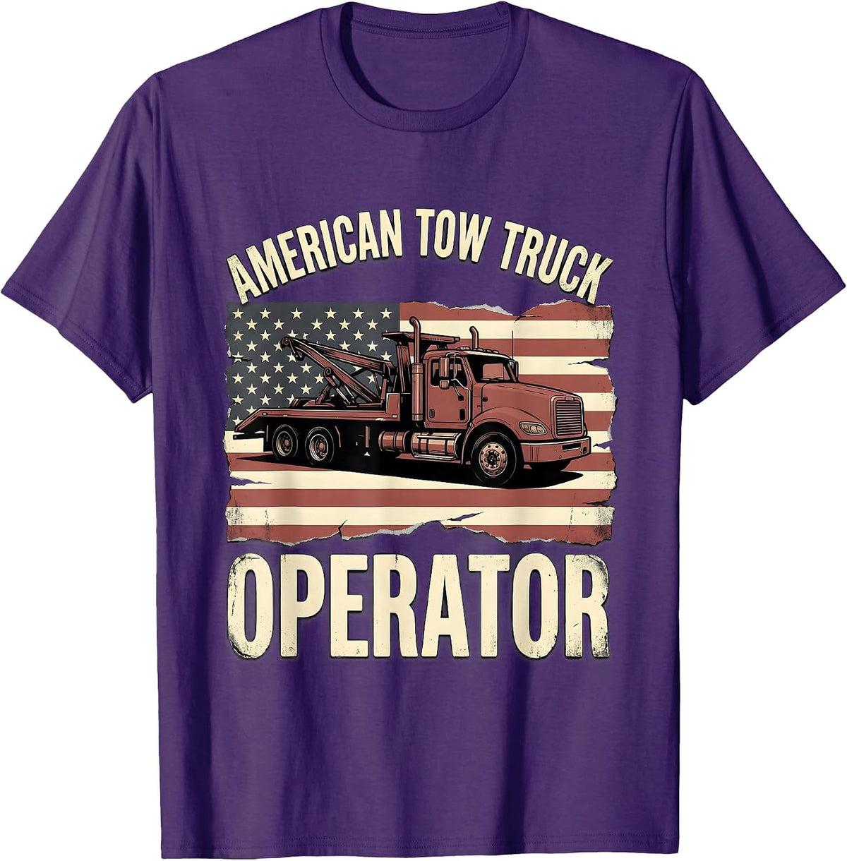 American Tow Truck Operator Distressed Flag Vintage Tow T-Shirt - Purple