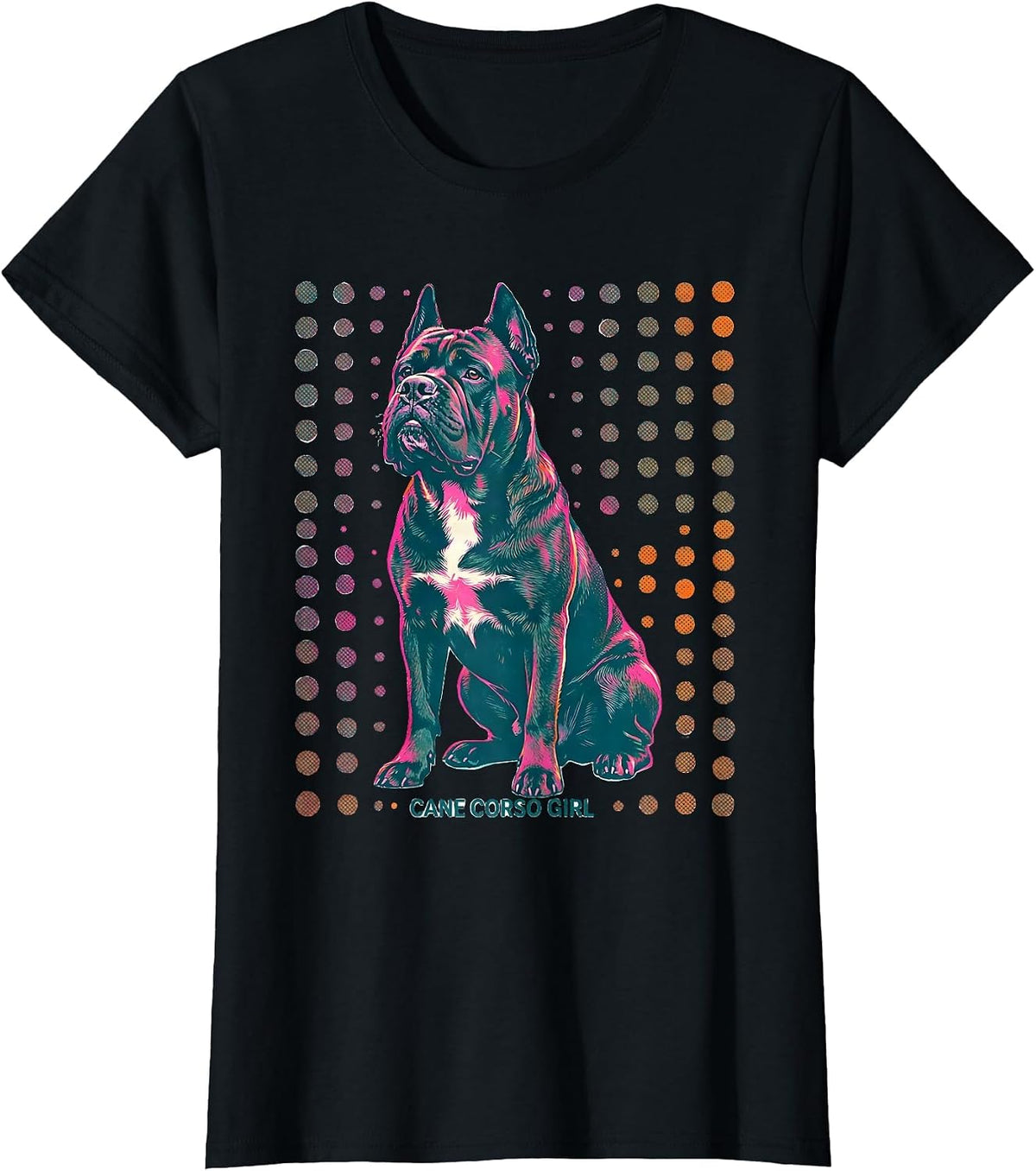 Cane Corso Girl Risograph Italian Mastiff Dog Lover Humor T-Shirt - Black