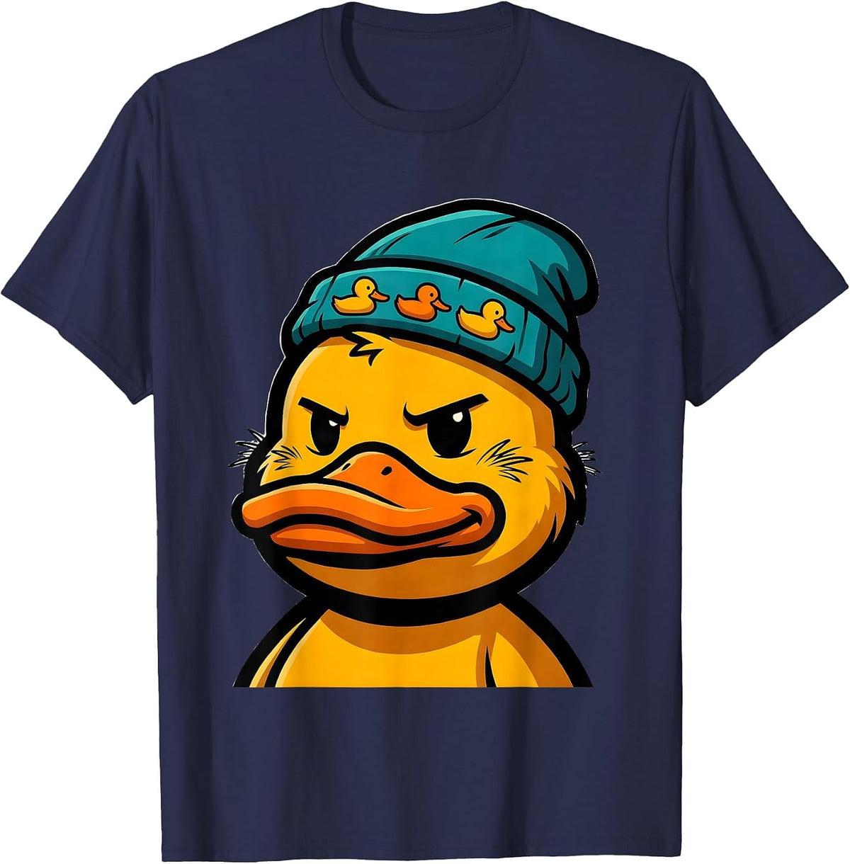 Duck Head in Knit Cap Funny Animal Lover Novelty T-Shirt - Navy Blue