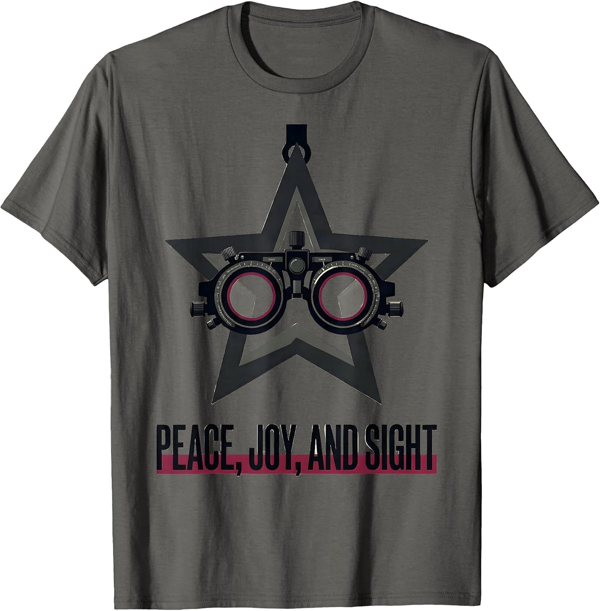 Peace Joy And Sight Optometrist Eye Doctor Christmas Humor T-Shirt - Asphalt Grey