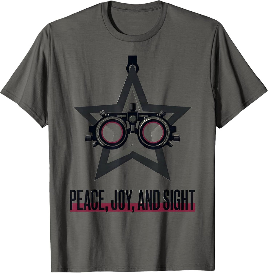 Peace Joy And Sight Optometrist Eye Doctor Christmas Humor T-Shirt - Asphalt Grey