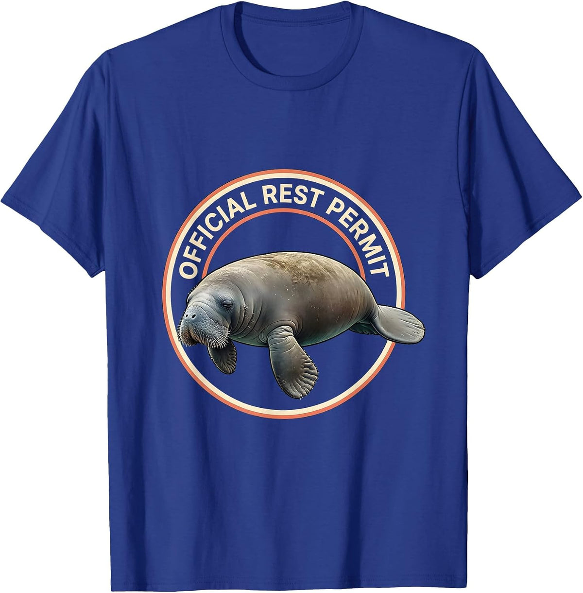 Men's Official Rest Permit Funny Manatee Wildlife Humor T-Shirt - Royal Blue