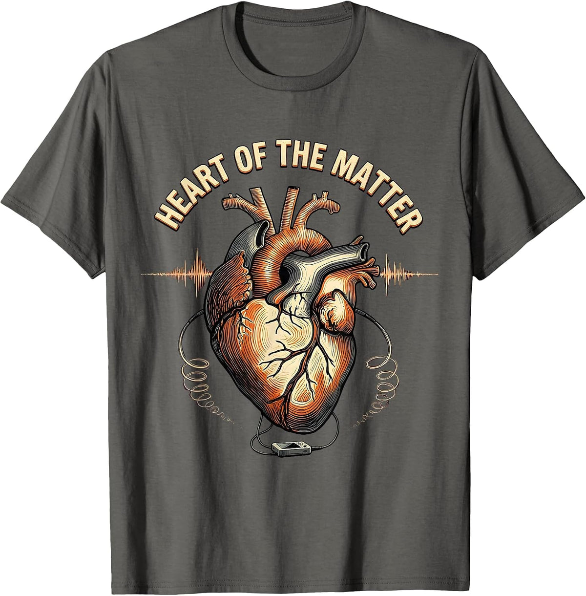 Heart Of The Matter Ultrasound Tech Sonographer Echo Humor T-Shirt - Asphalt Grey