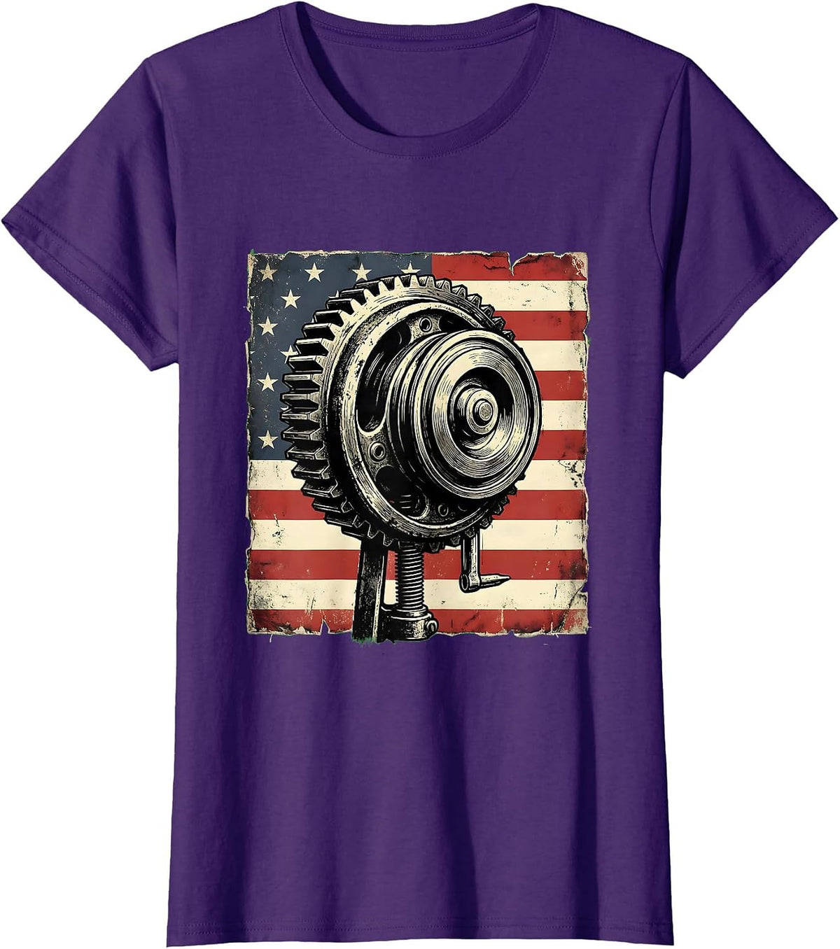 Women's Three-Jaw Gear Puller Patriotic Mechanic Oilfield Worker T-Shirt - Purple