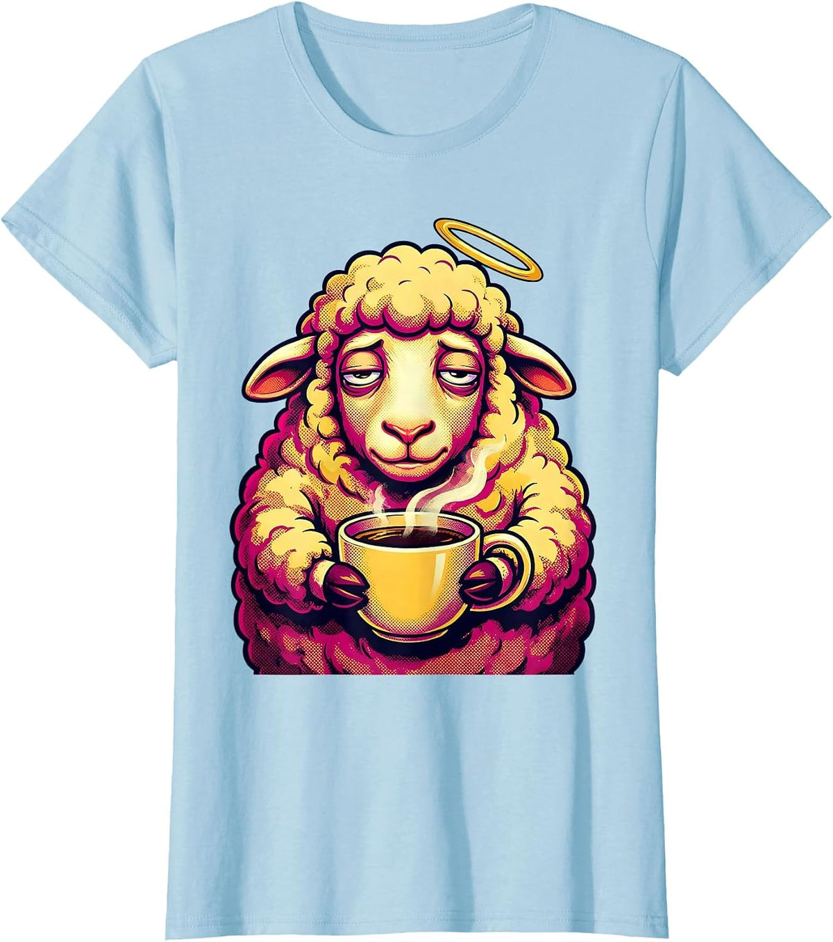 Tired Sheep Coffee Lover Funny Christian Design T-Shirt - Baby Blue