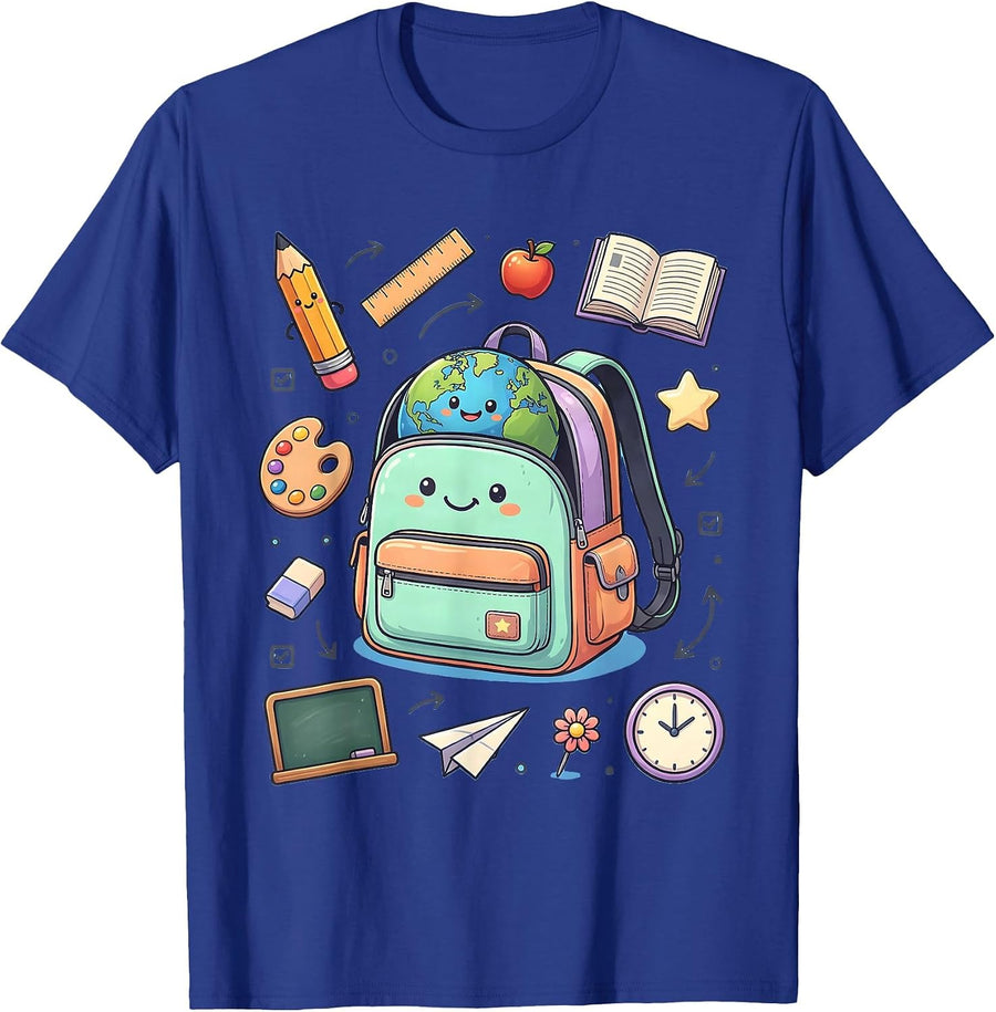 Third Grade Teacher Globe Schoolbag Graphic T-Shirt - Royal Blue