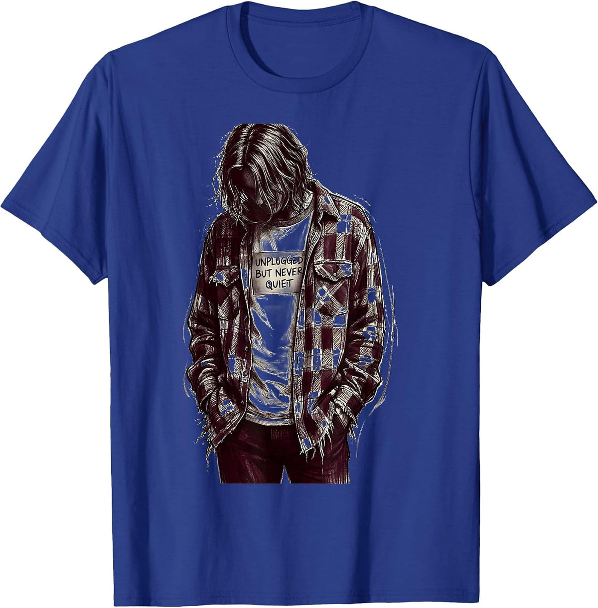 Men's Unplugged But Never Quiet Grunge Music Design T-Shirt - Royal Blue
