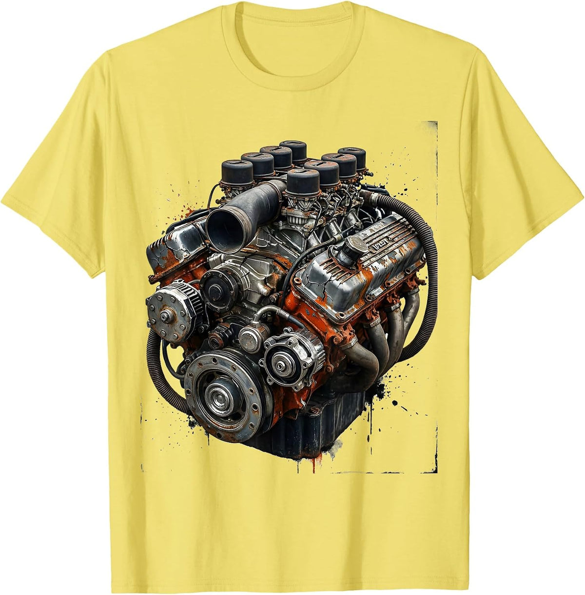 Men's Vintage Engine Block Chrome Detail Illustration T-Shirt - Lemon Yellow