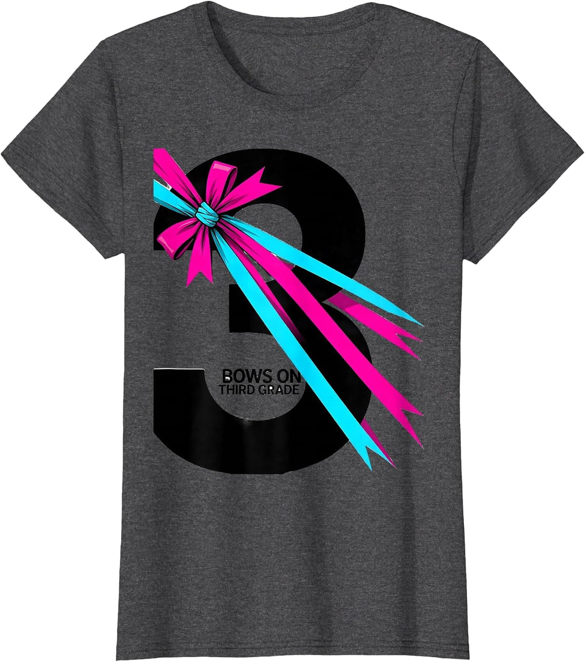 Women's Bows On Third Grade Coquette Bow Back to School Third Grade T-Shirt - Dark Heather Grey