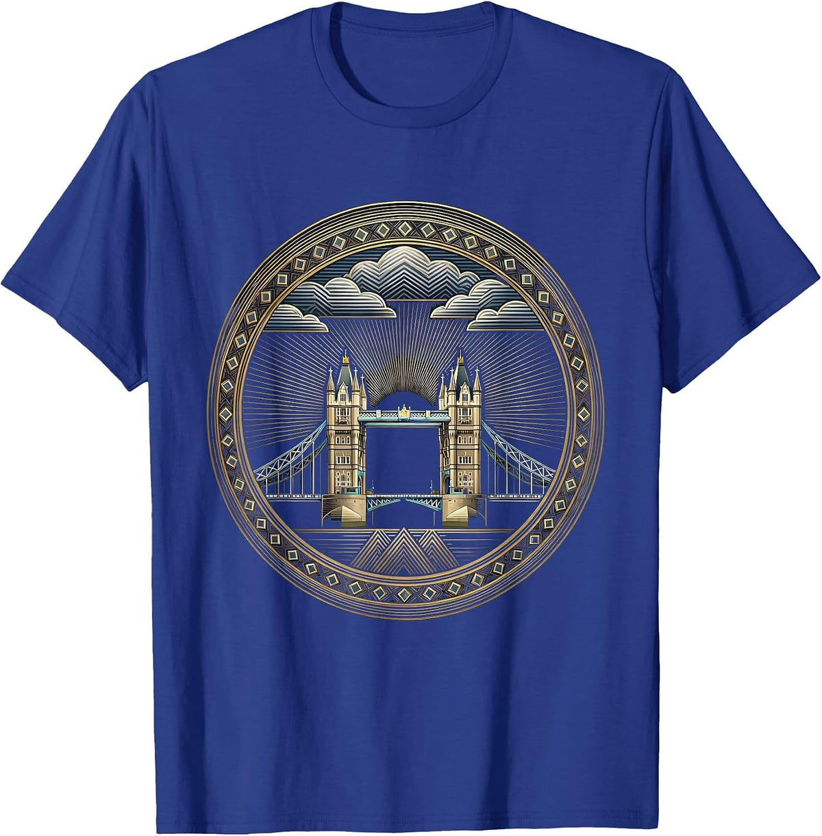 Men's Brooklyn Bridge Stormy Sky New York Illustration T-Shirt - Royal Blue