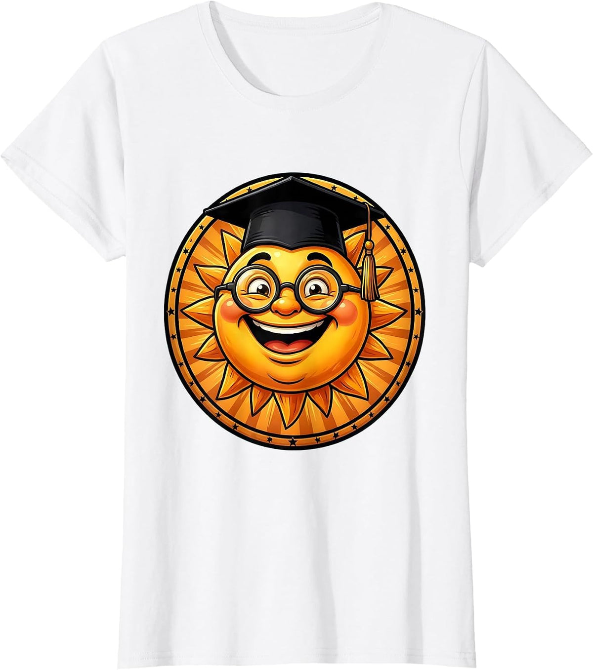 Third Grade Teacher Sun Graduation Cap Glasses T-Shirt - White