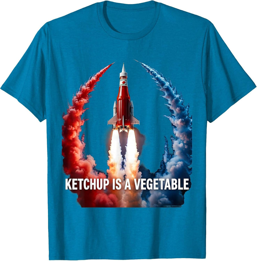 Ketchup Is A Vegetable Funny Foodie Design T-Shirt - Sapphire Blue