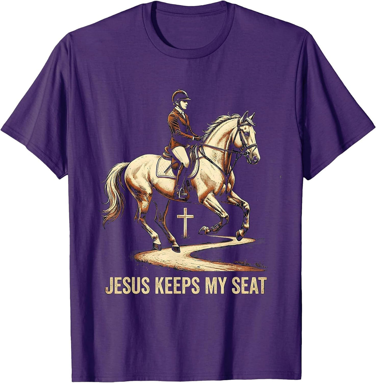 Jesus Keeps My Seat Vintage Equestrian Christian Gift T-Shirt - Purple