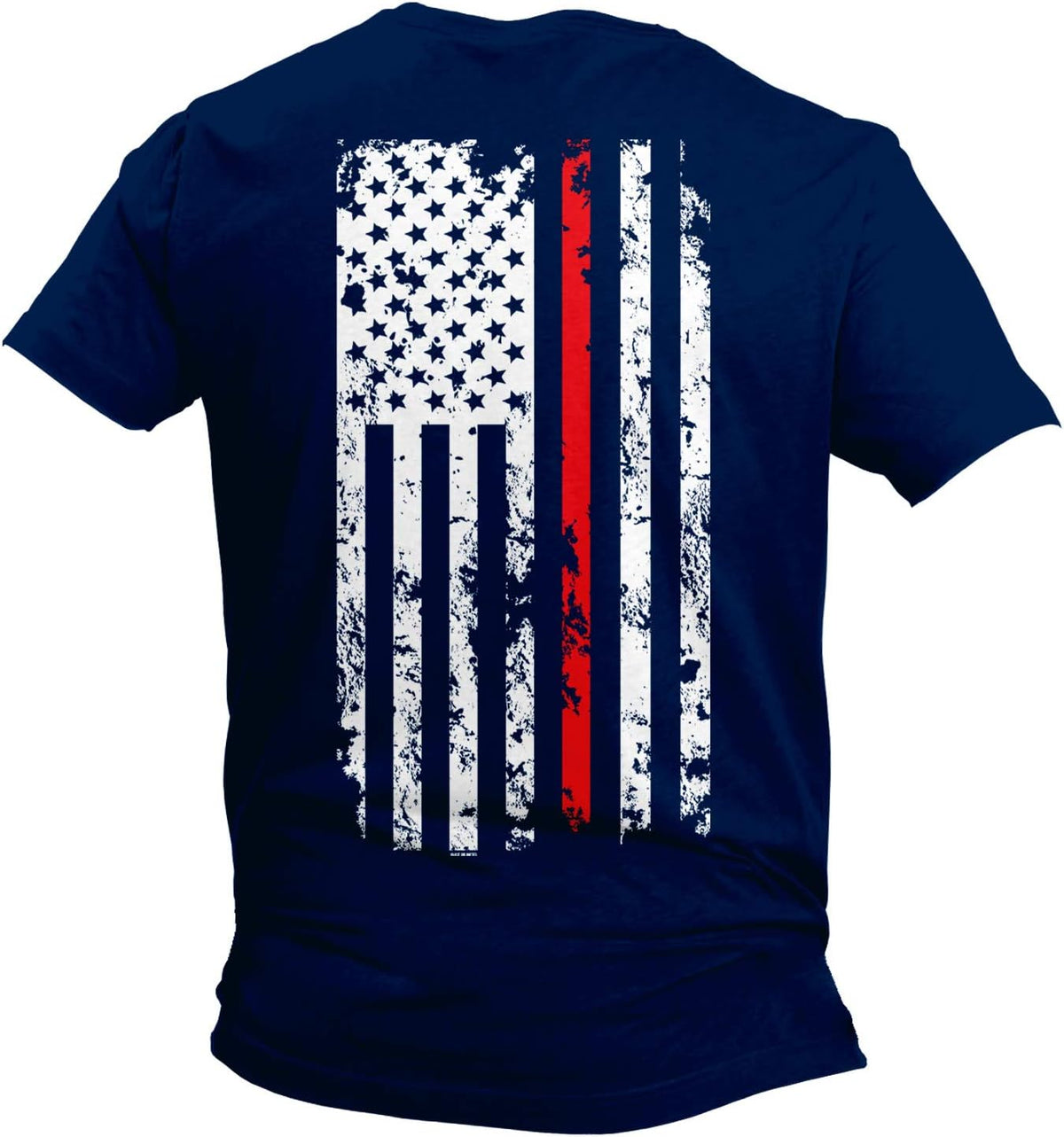 Red Line American Flag - Firefighter Support Unisex V-Neck T-Shirt - Navy - Back Print