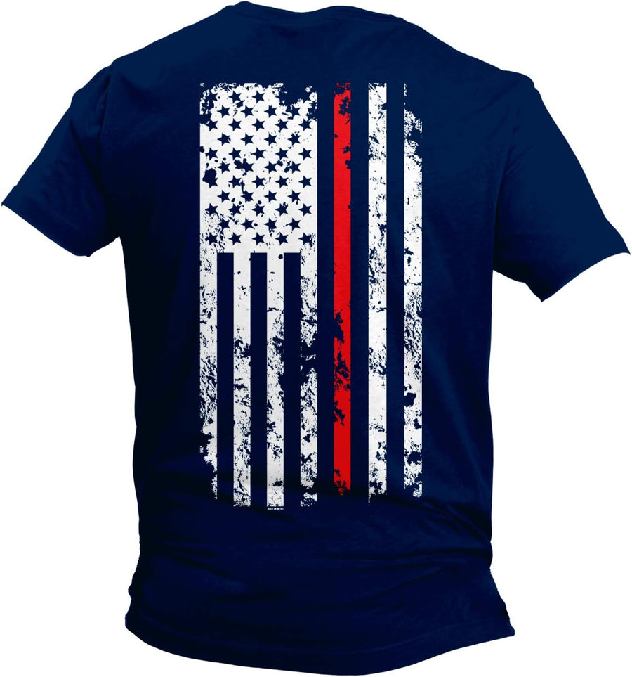 Red Line American Flag - Firefighter Support Unisex V-Neck T-Shirt - Navy - Back Print