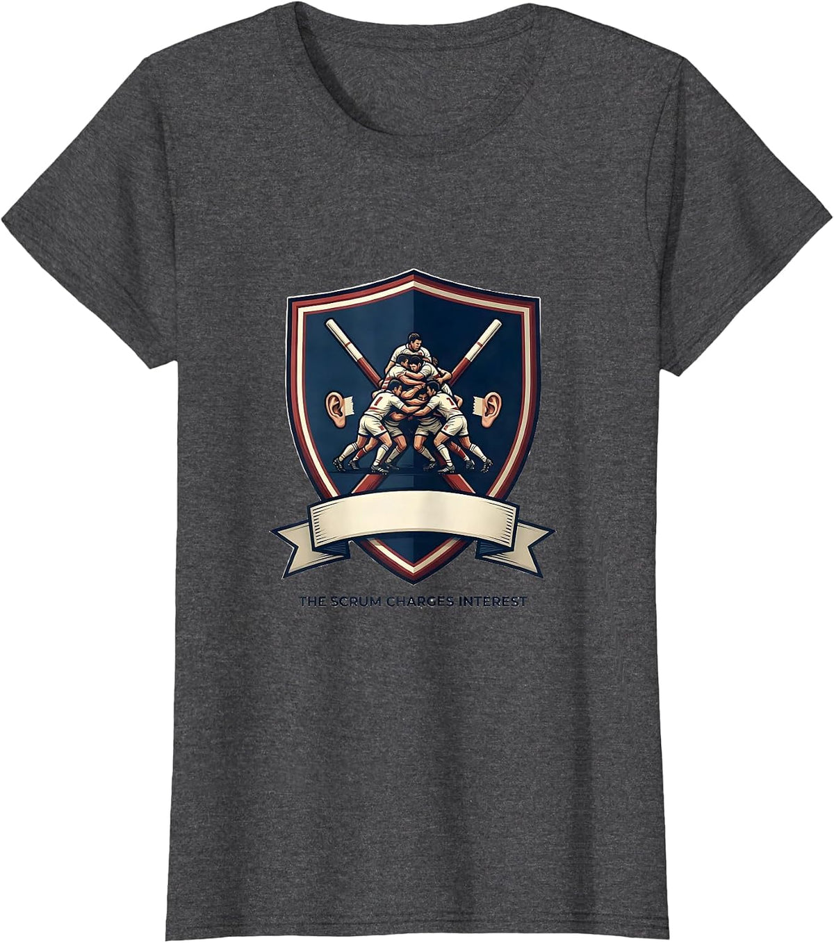 Women's The Scrum Charges Interest Funny Rugby Player Coach Fan T-Shirt - Dark Heather Grey
