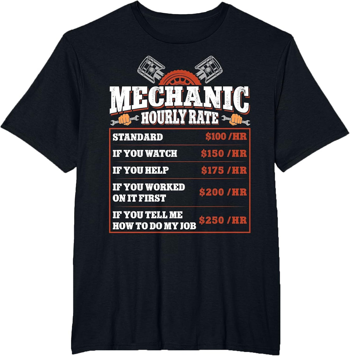Funny Mechanic Hourly Rate - Labor Rates Car Mechanic T-Shirt - Black