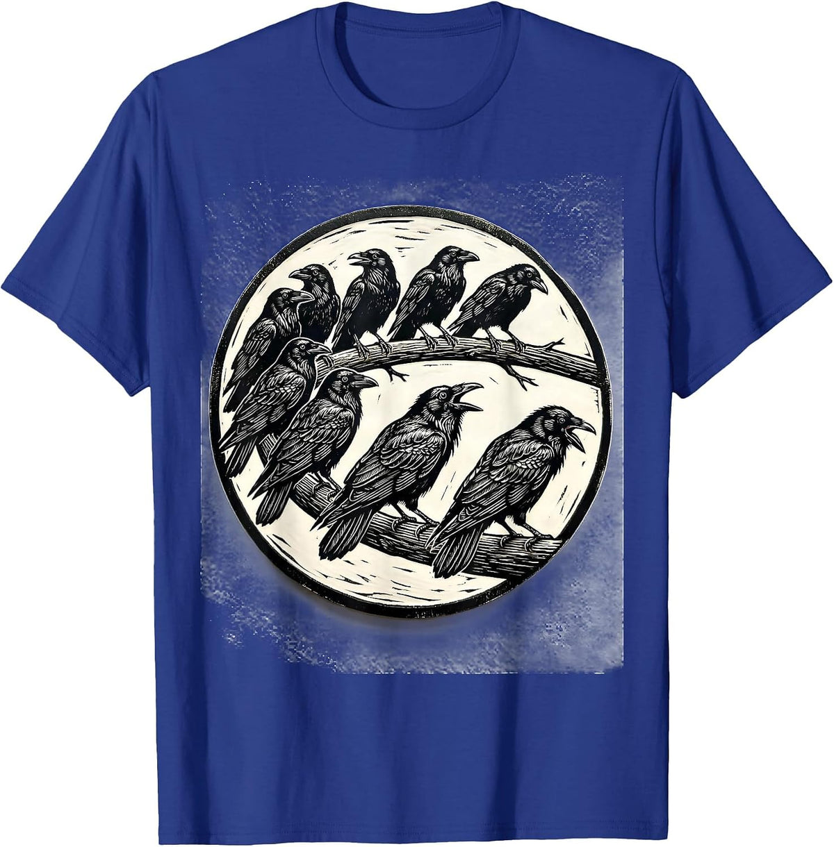 Men's Sealed Crow Woodcut Gothic Humor Novelty T-Shirt - Royal Blue
