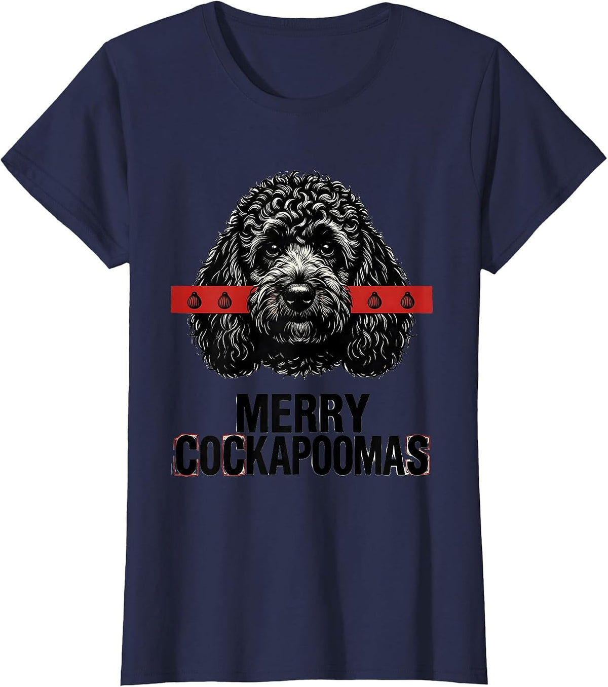 Women's Merry Cockapoomas Wood Type Letterpress Funny Cockapoo T-Shirt - Navy Blue