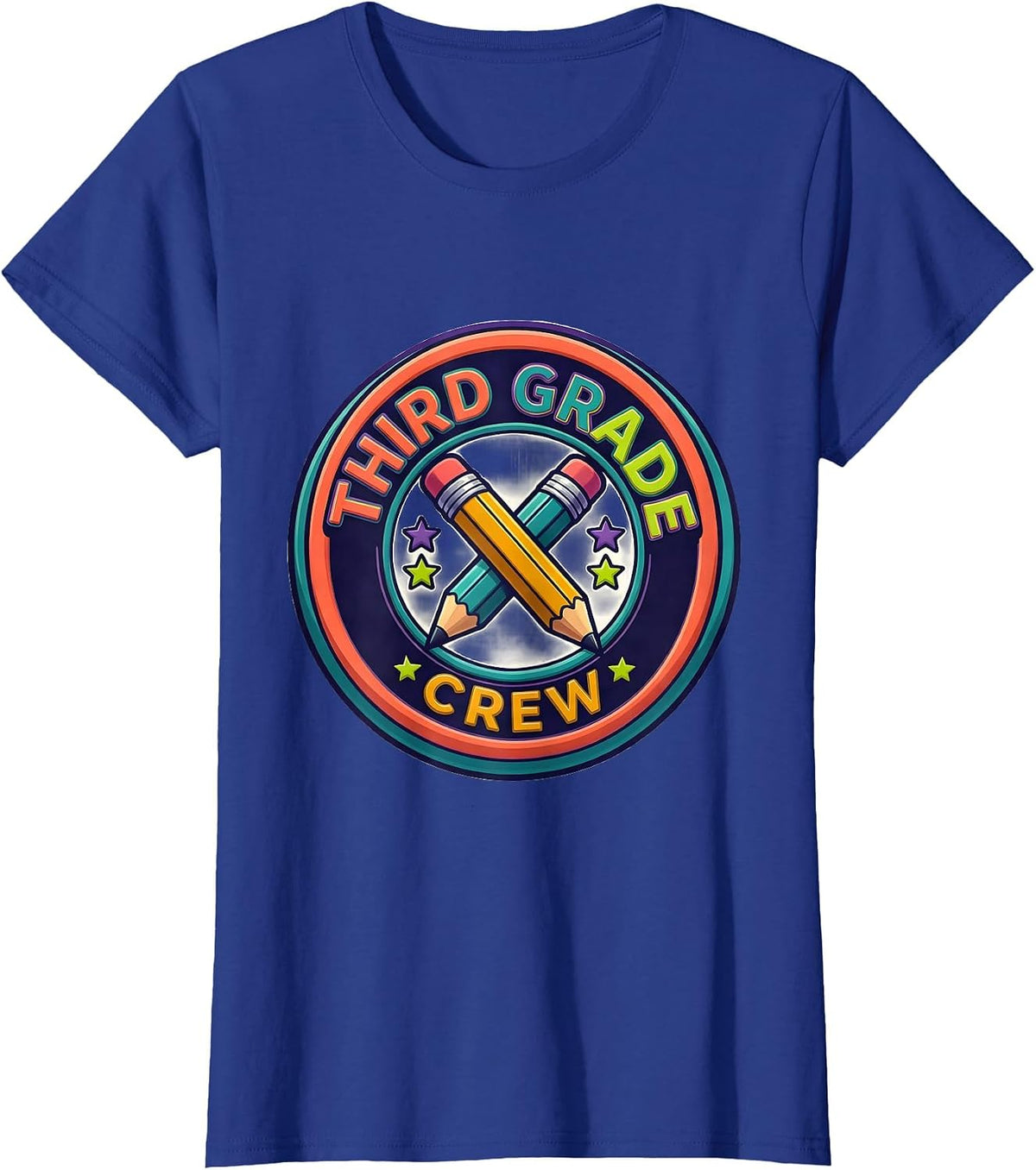 Women's Third Grade Crew Colorful Back To School Student Teacher T-Shirt - Royal Blue