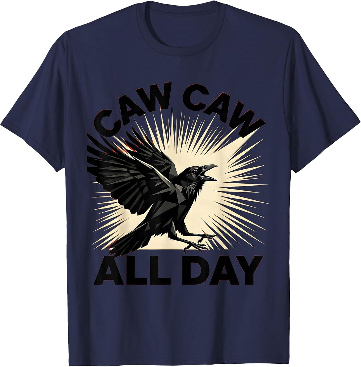Men's Caw Caw All Day Crow Bird Lover Design T-Shirt - Navy Blue