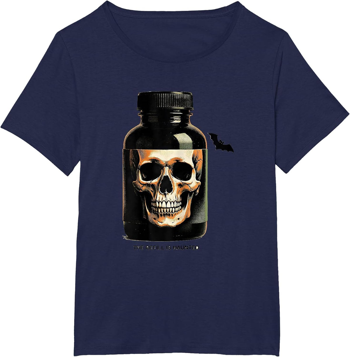 Women's The Refill Is Haunted Funny Pharmacy Tech Halloween Costume T-Shirt - Navy Blue