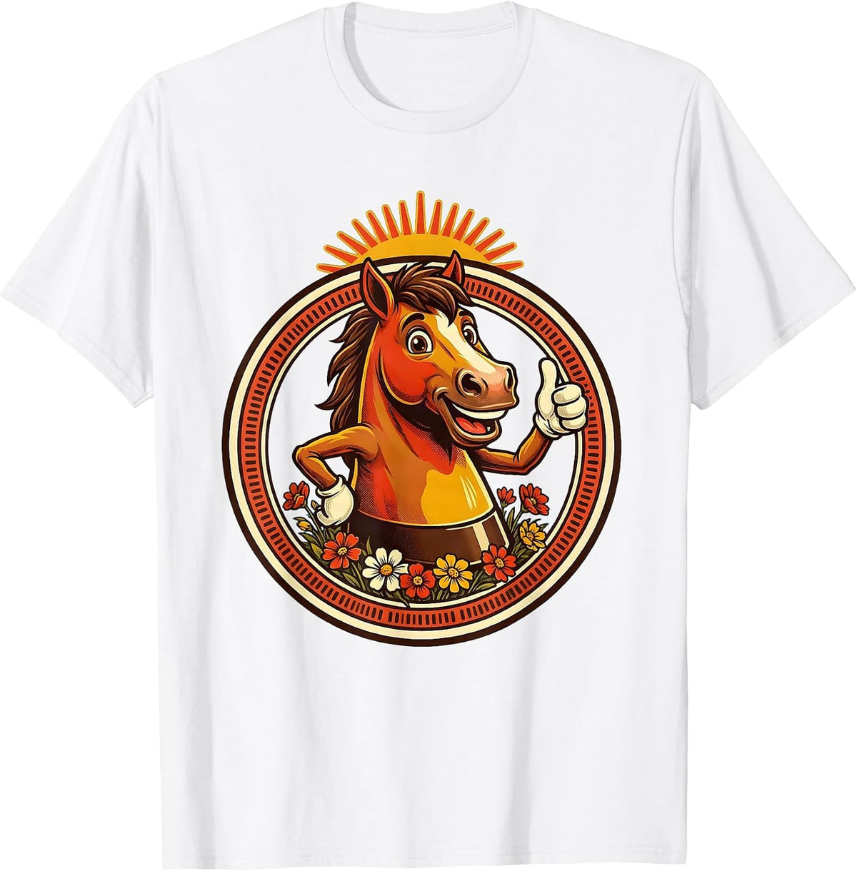Men's Horse Hoof Print Blooming Floral Graphic Design T-Shirt - White