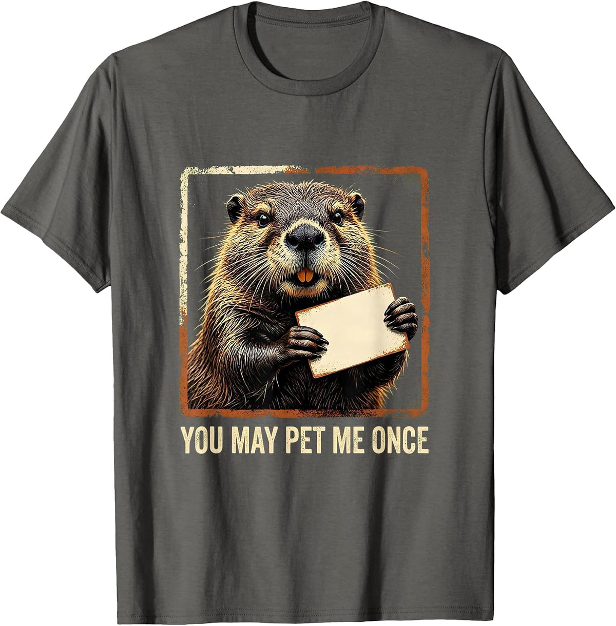 Men's You May Pet Me Once Rubber Stamp Funny Nature Lover T-Shirt - Asphalt Grey