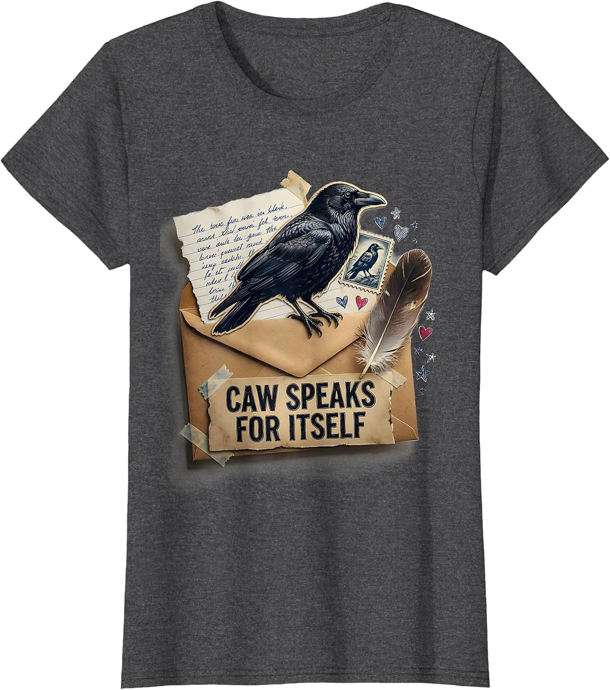 Women's Caw Speaks For Itself Crow Bird Design T-Shirt - Dark Heather Grey