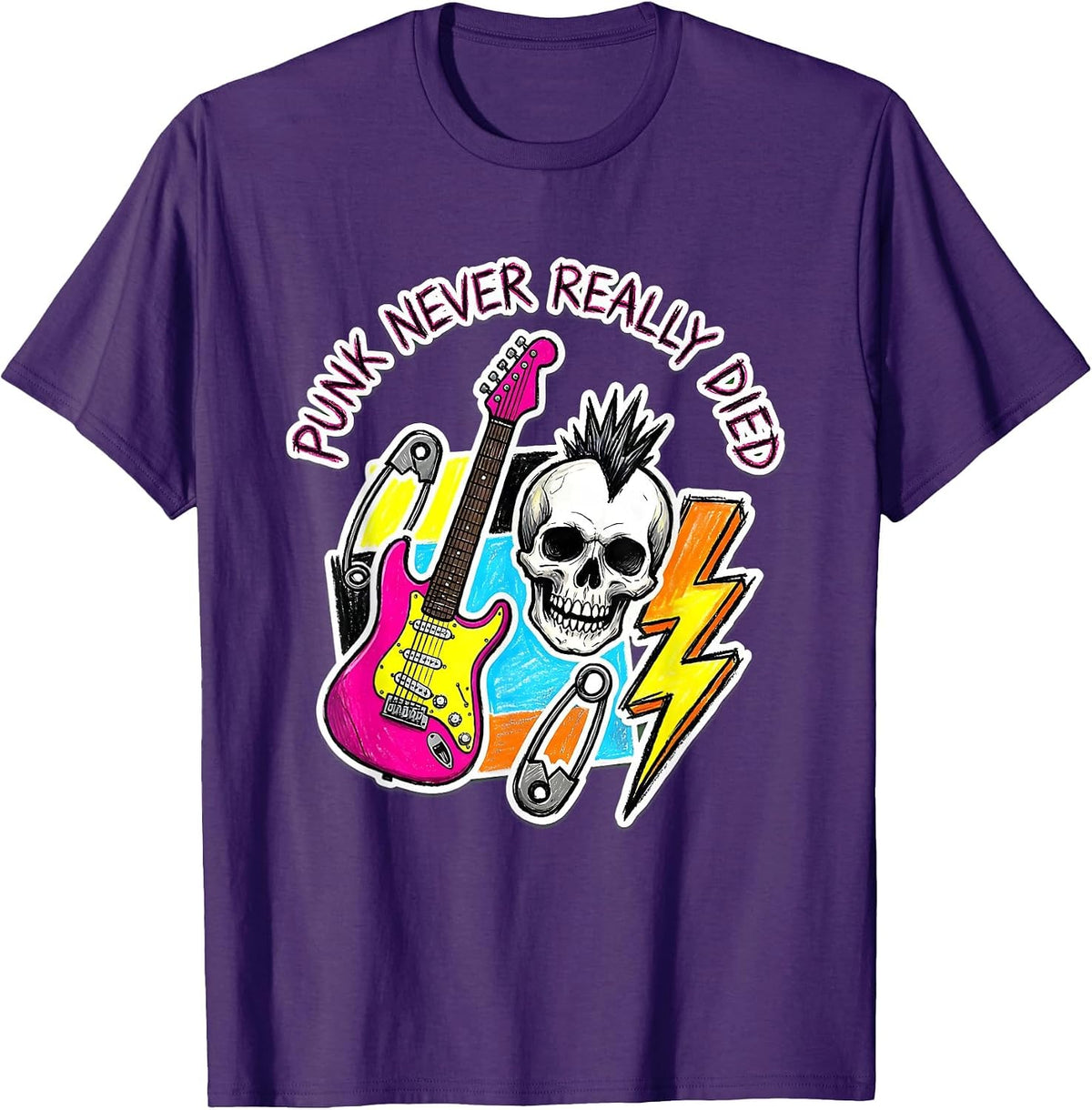 Men's Punk Never Really Died Bold Graphic Design T-Shirt - Purple