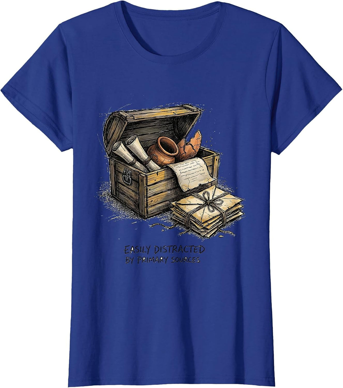 Women's Easily Distracted By Primary Sources Funny History Teacher T-Shirt - Royal Blue