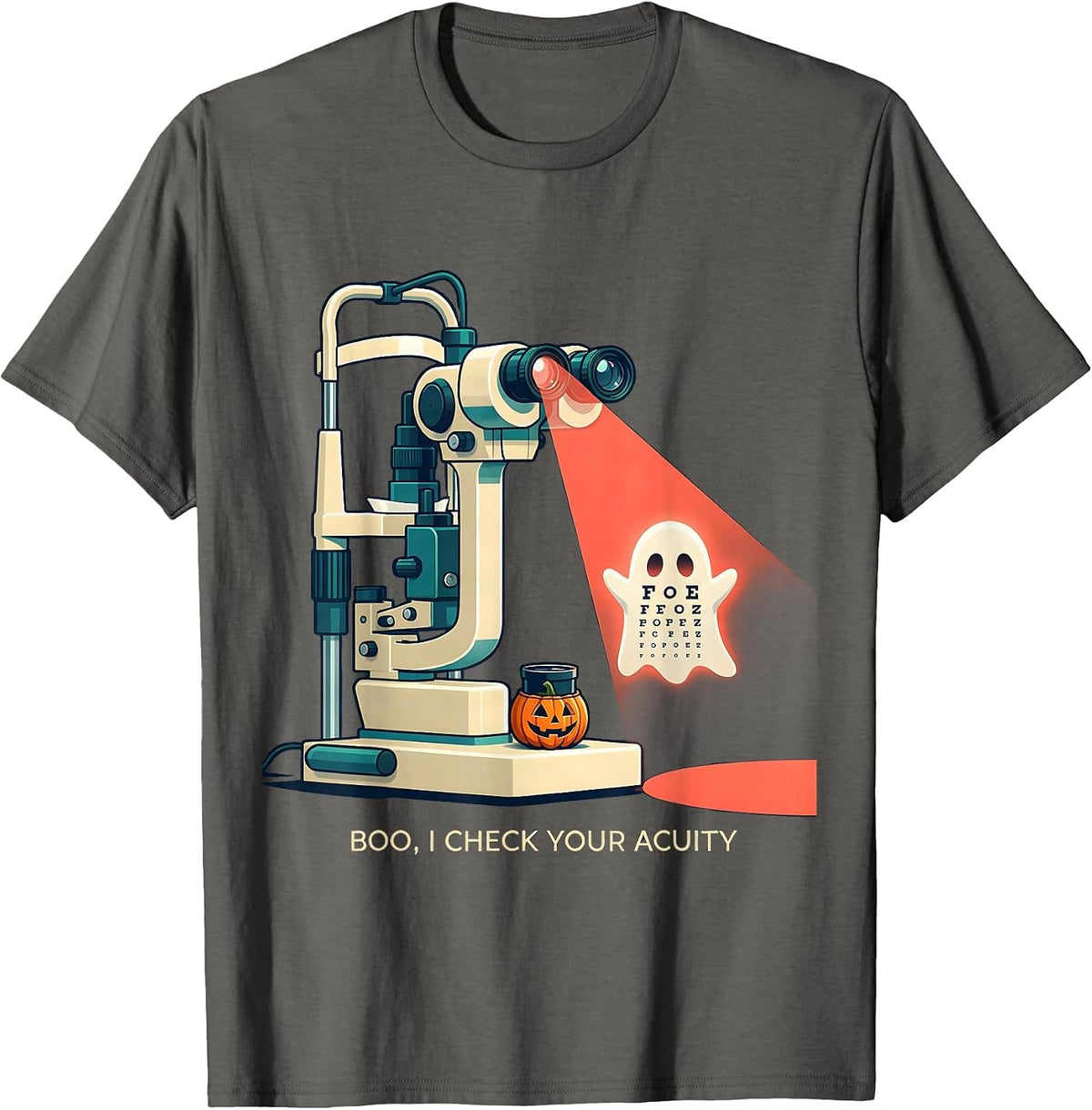 Boo I Check Your Acuity Funny Optometrist Halloween Eye T-Shirt - Asphalt Grey