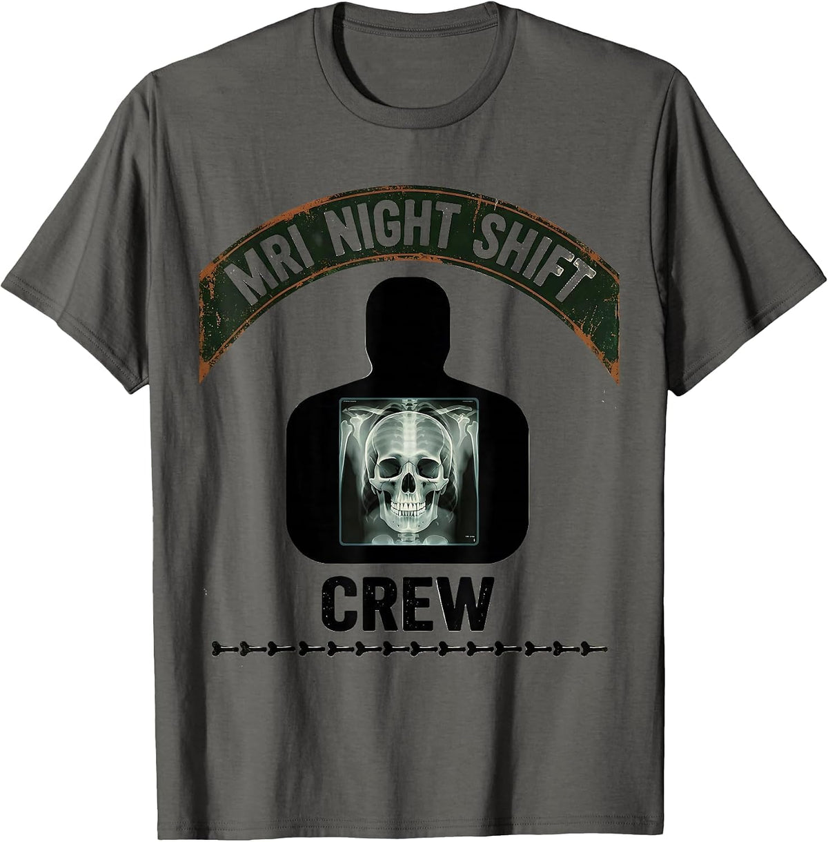 Men's MRI Night Shift Crew Vintage Radiology Tech Halloween Humor T-Shirt - Asphalt Grey