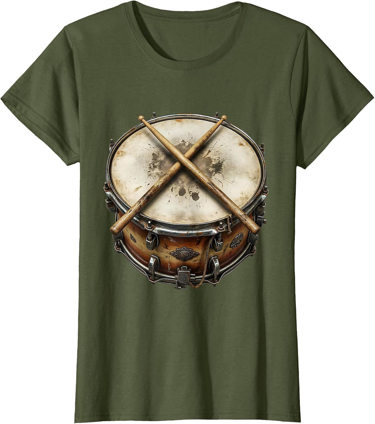 Women's Crossed Drumsticks Snare Drum Percussion Graphic T-Shirt - Olive Green