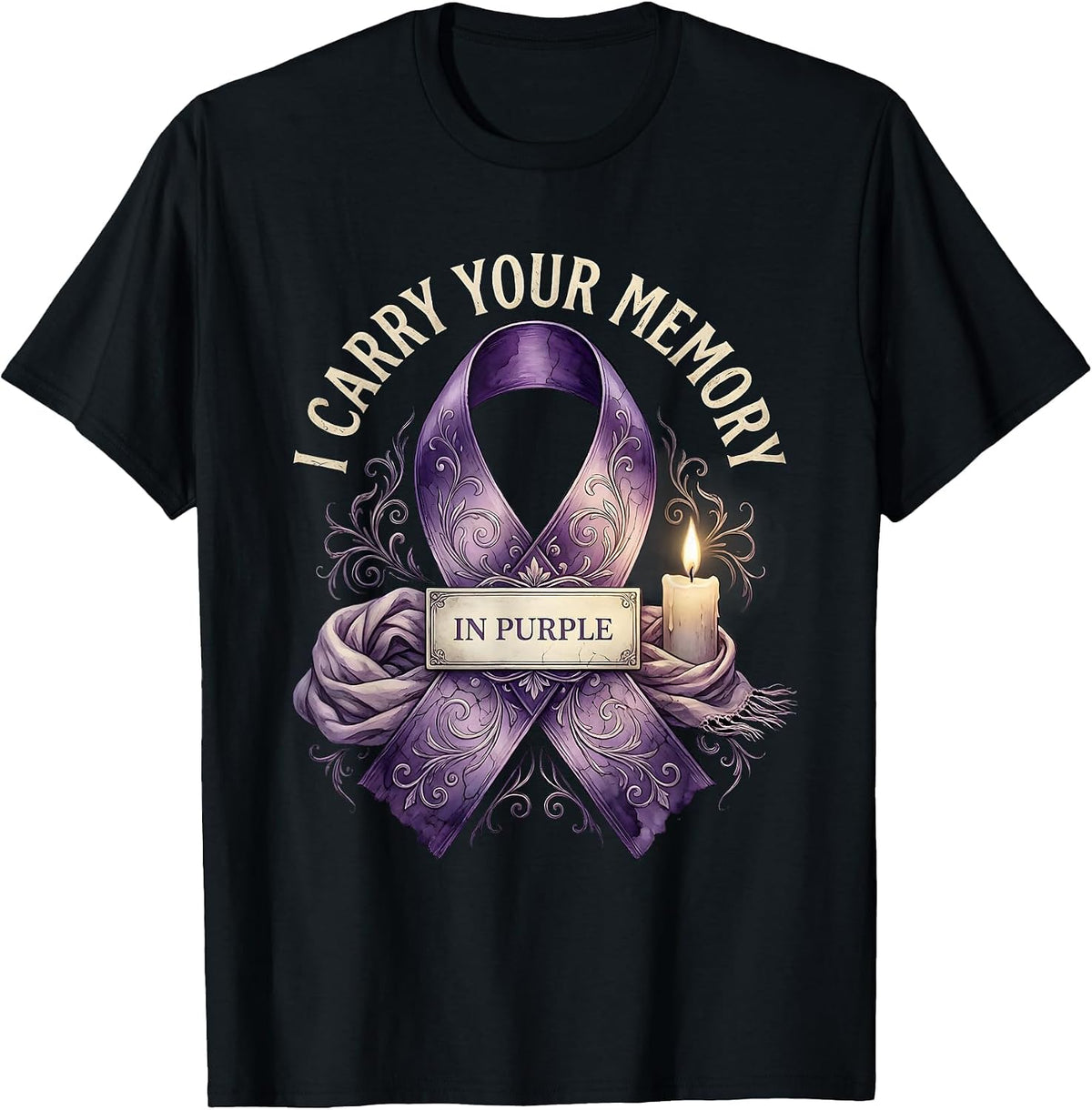 Men's I Carry Your Memory In Purple Boho Faith Memorial Overdose T-Shirt - Black