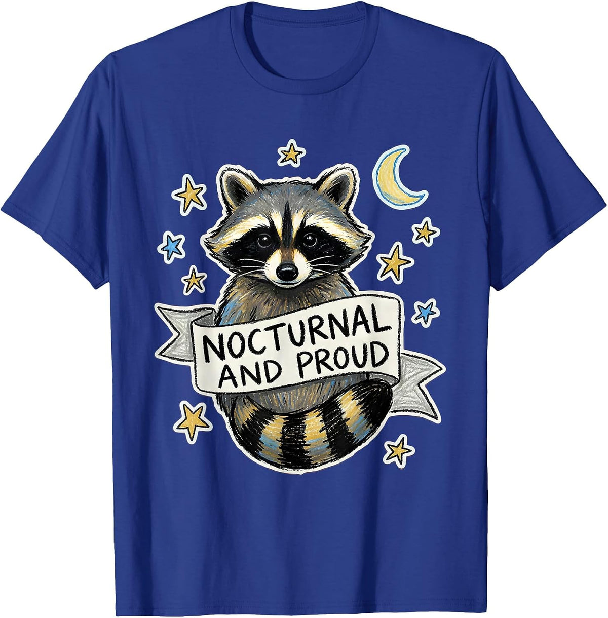 Nocturnal and Proud Raccoon Design T-Shirt - Royal Blue