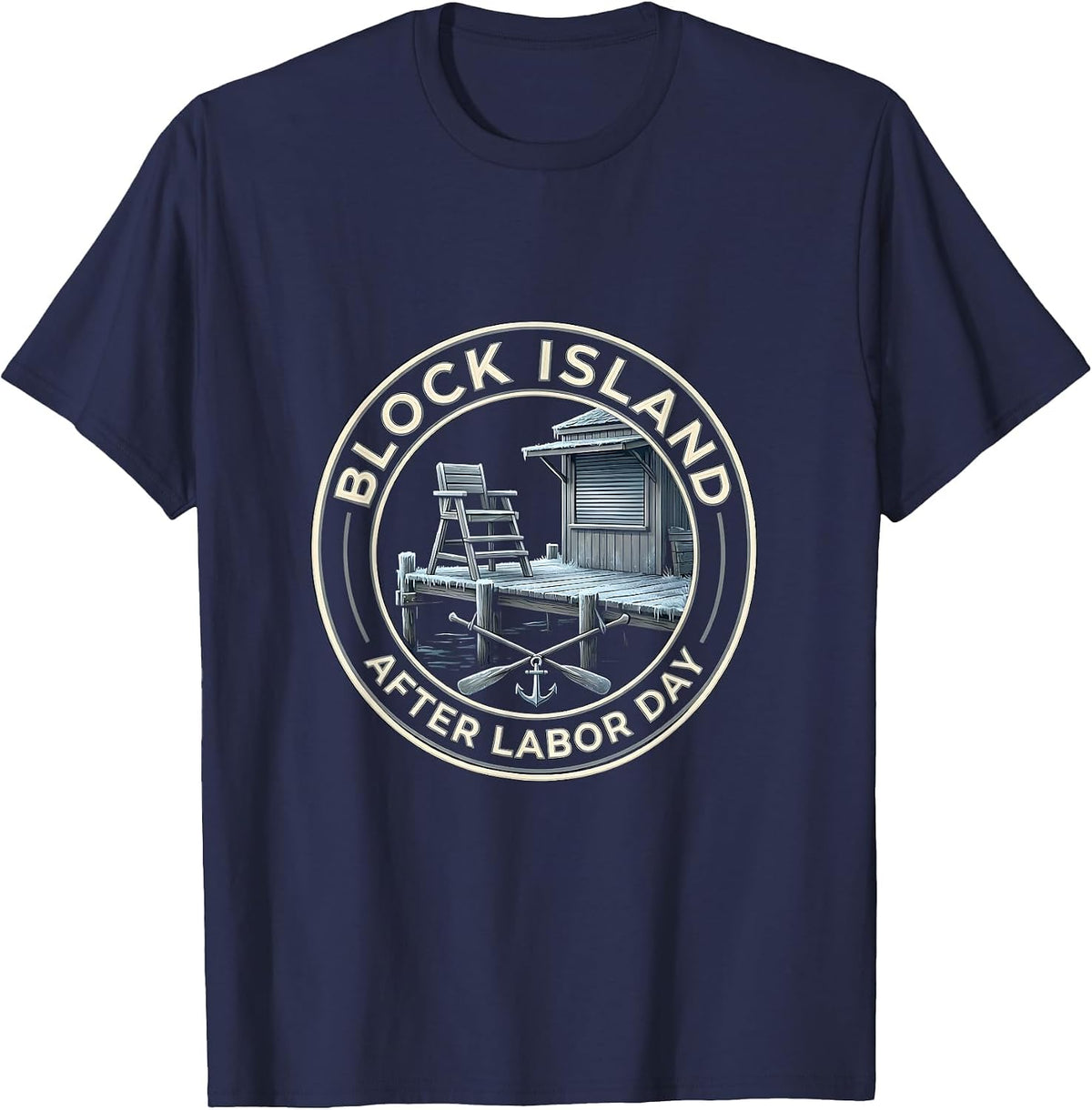 Block Island After Labor Day Vintage Coastal Town Pride T-Shirt - Navy Blue