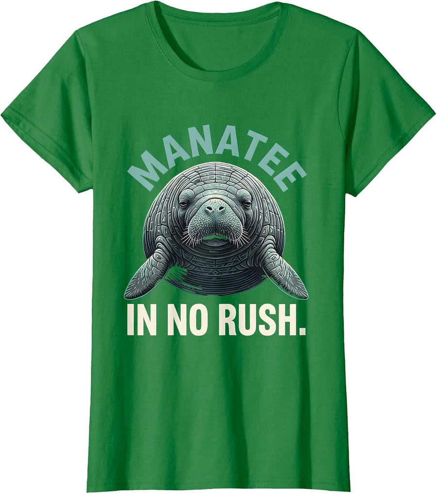 Women's Manatee In No Rush Custom Animal Portrait Art Wildlife T-Shirt - Kelly Green
