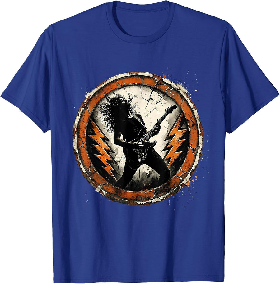 80s Rock Guitarist Shredding on Stage Spotlight T-Shirt - Royal Blue