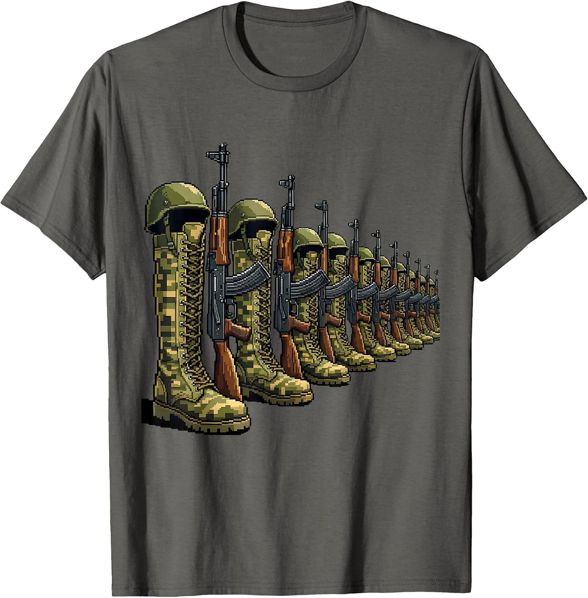 Army Men Boots Rifles Helmets Memorial Graphic T-Shirt - Asphalt Grey