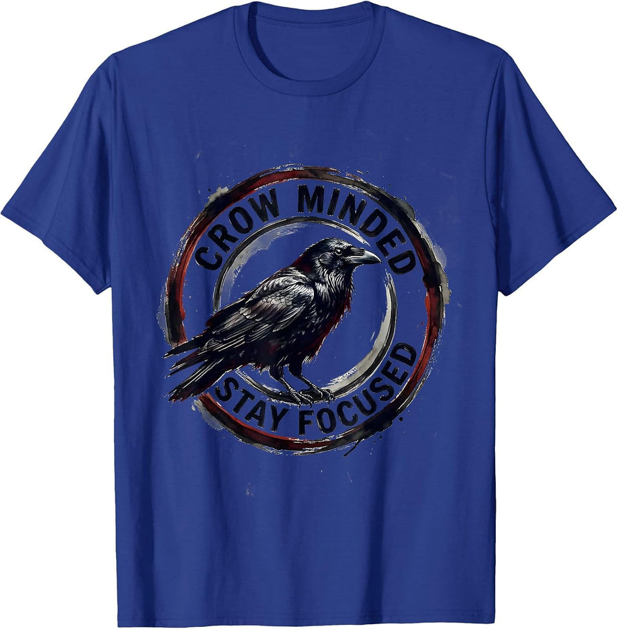 Crow Minded Stay Focused Crow Graphic Design T-Shirt - Royal Blue