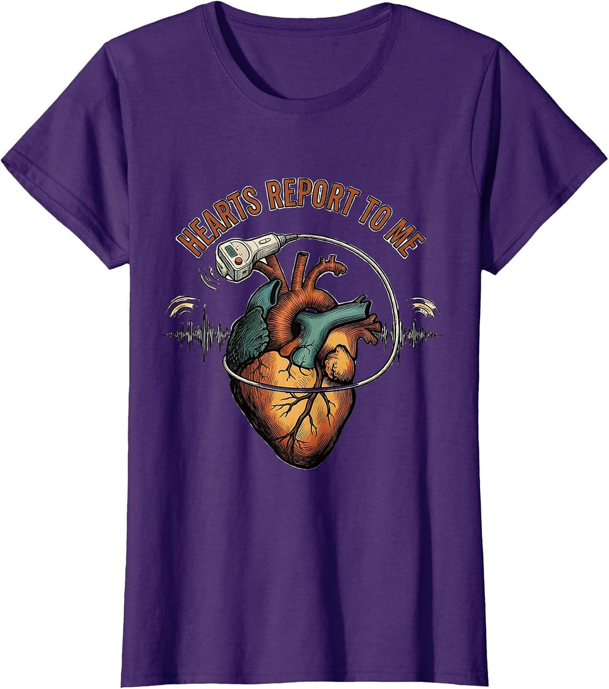 Women's Hearts Report To Me Funny Sonographer Ultrasound Tech Humor T-Shirt - Purple