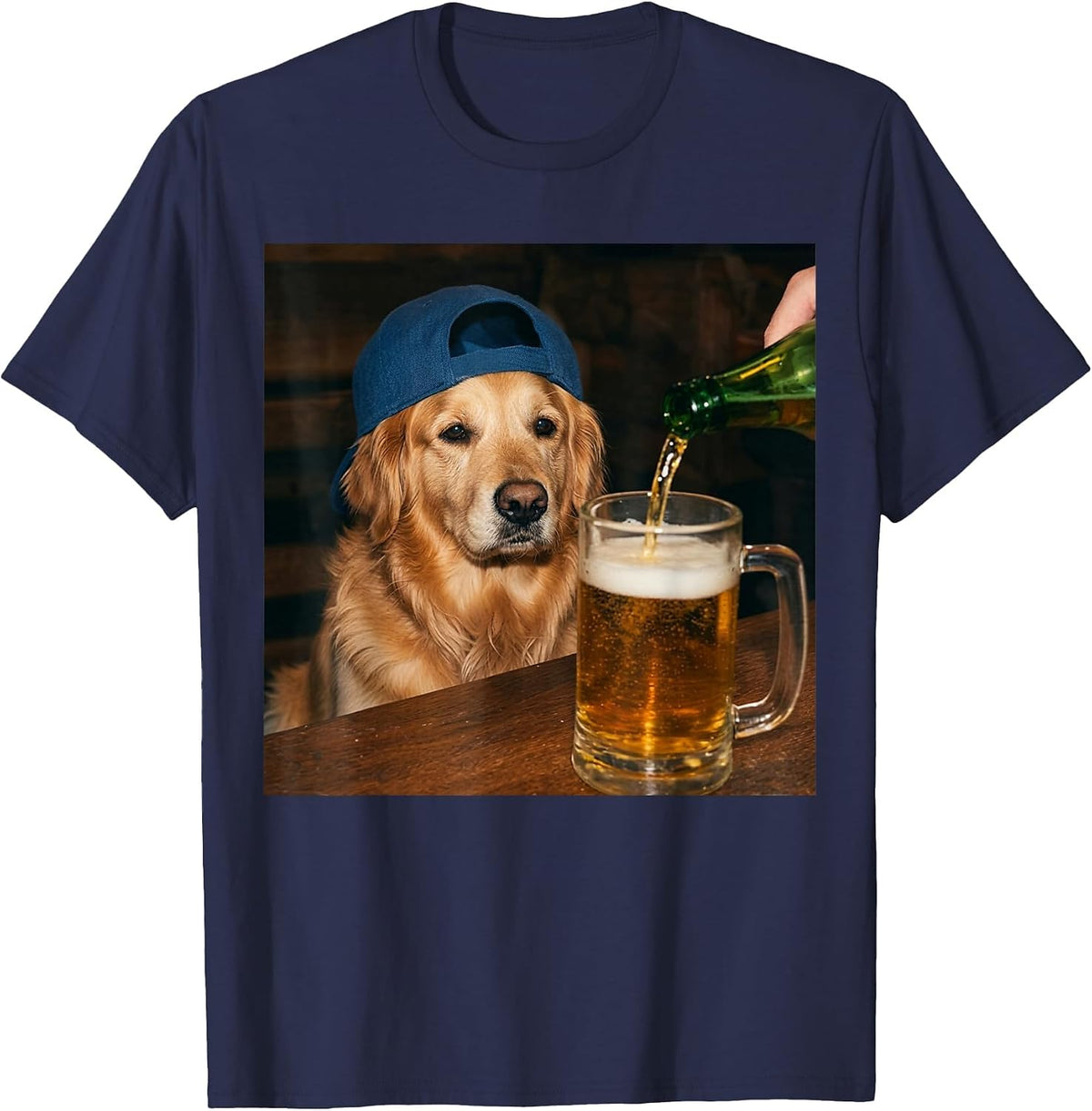 Golden Retriever Drinking Beer Funny Dog Meme T-Shirt - Navy Blue