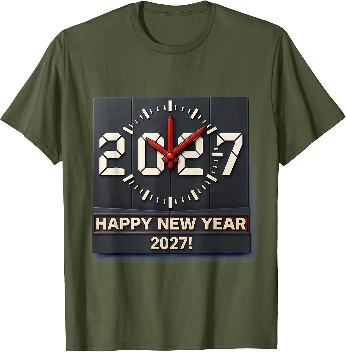 Men's Happy New Year 2027 Geometric Countdown Party Crew Matching T-Shirt - Olive Green