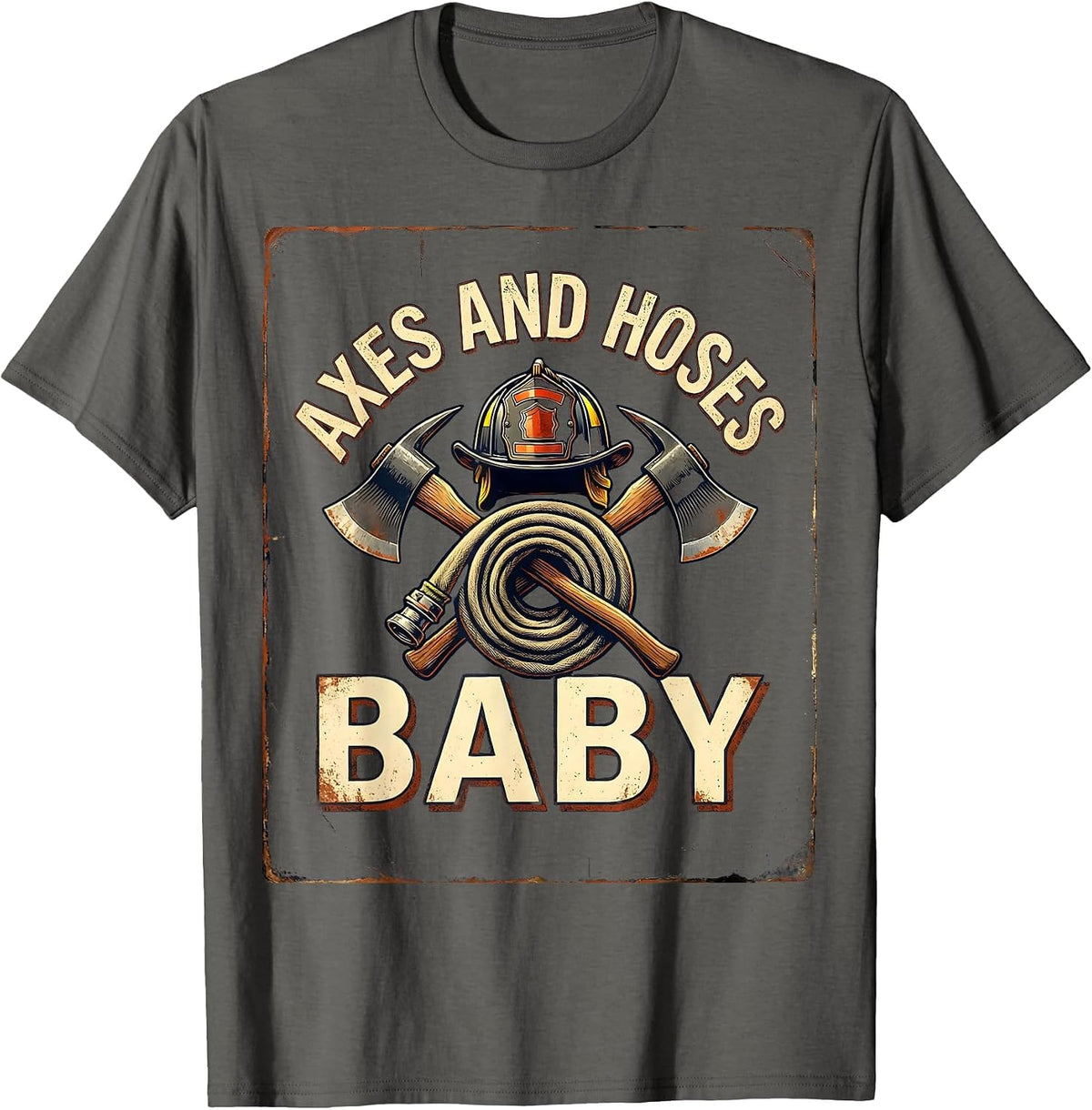 Axes and Hoses Baby Firefighter Design T-Shirt - Asphalt Grey