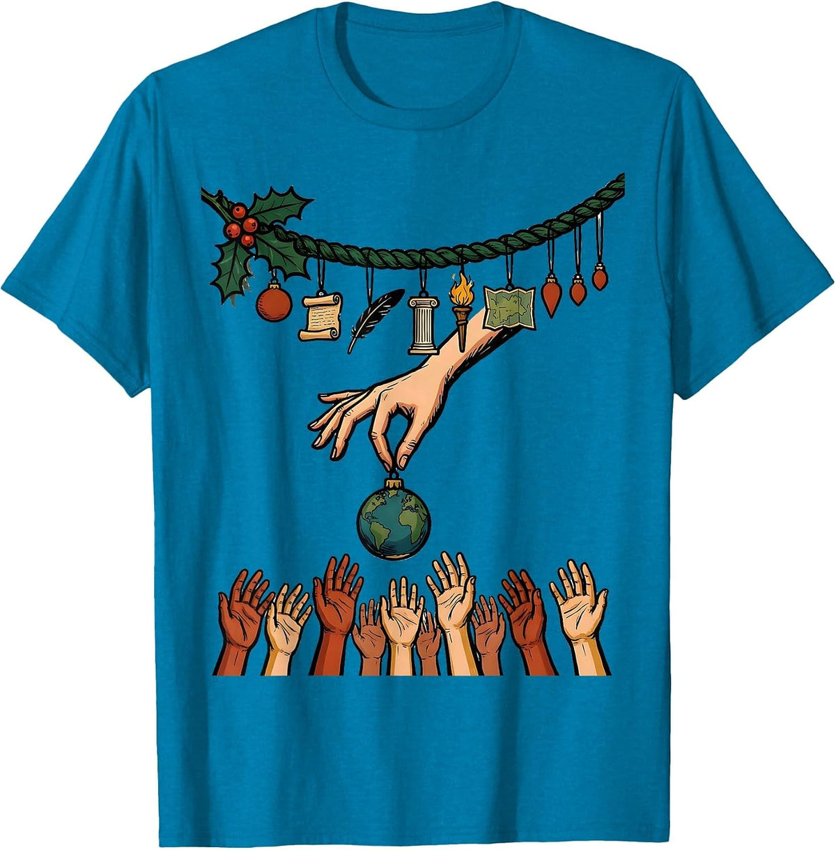 Teacher History Ornament 12 Days Of Christmas Countdown T-Shirt - Sapphire Blue