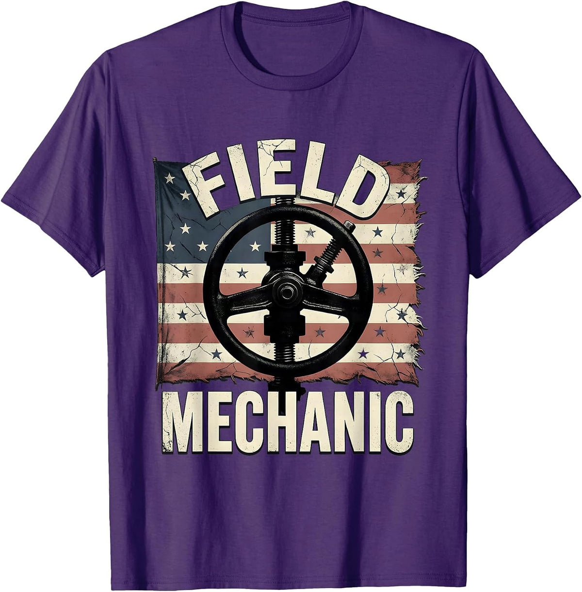 Men's Field Mechanic Distressed American Flag Mechanic Gift T-Shirt - Purple