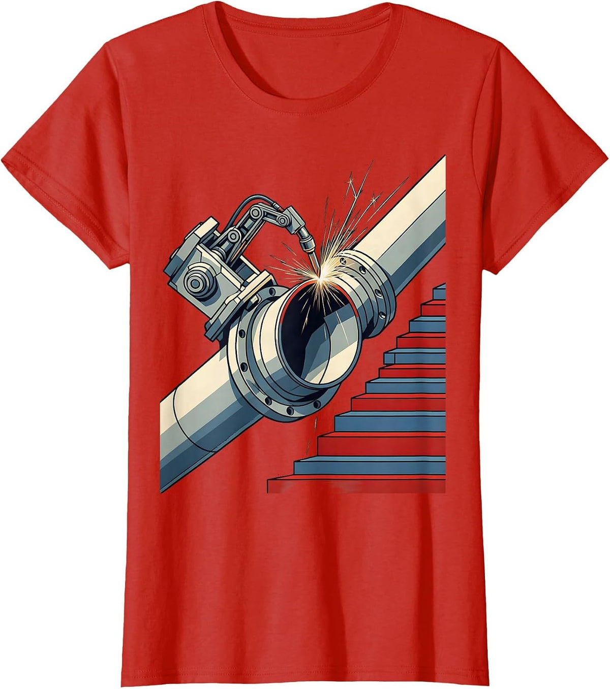 Pipe Welding Rotator Constructivist Poster Patriotic T-Shirt - Red