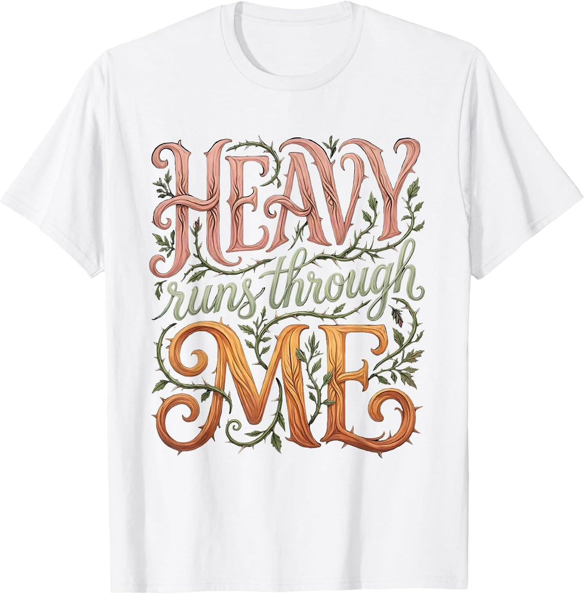 Men's Heavy Runs Through Me Death Metal Design T-Shirt - White